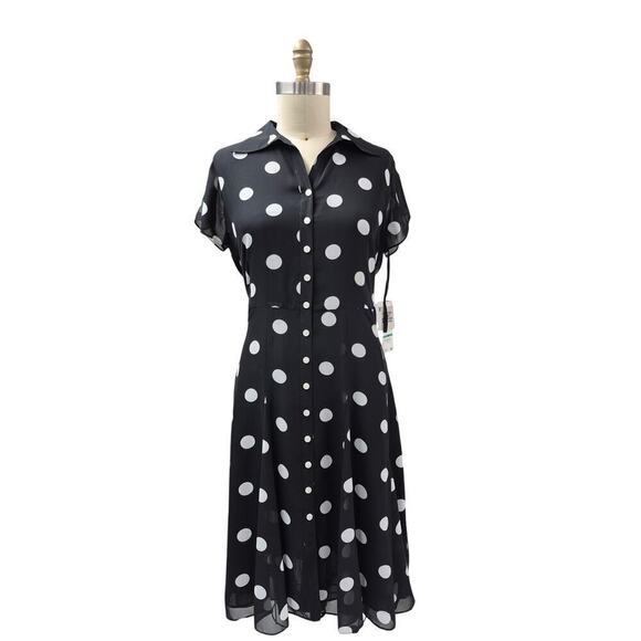 NWT Evan-Picone 100% Polyester Easy Does It Black/Ivory Polka Dot Dress Sz 16 - Picture 1 of 6